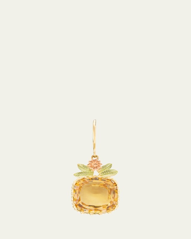 Pierreries 18K Yellow, Green, and Rose Gold Citrine Flower Earring, Single